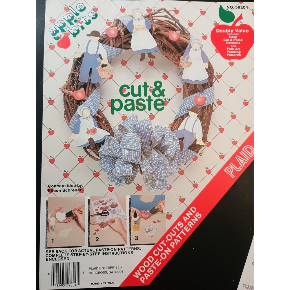 Plaid Apple Bits Wood Cut Outs Paste‎ Patterns Craft Kit No 59204 Amish Country